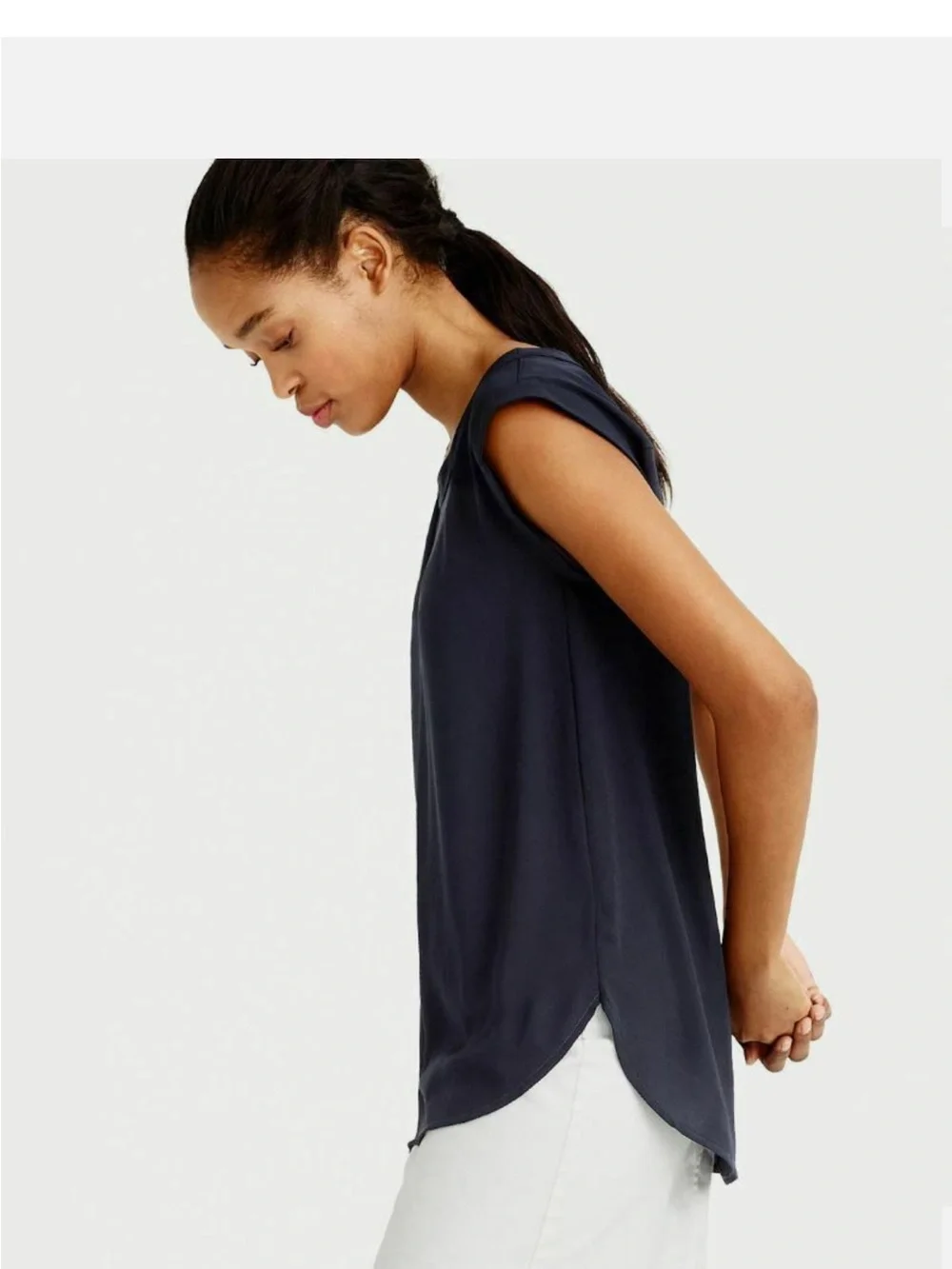 J. Crew Navy Satin Cap Sleeve Blouse XS Size 0